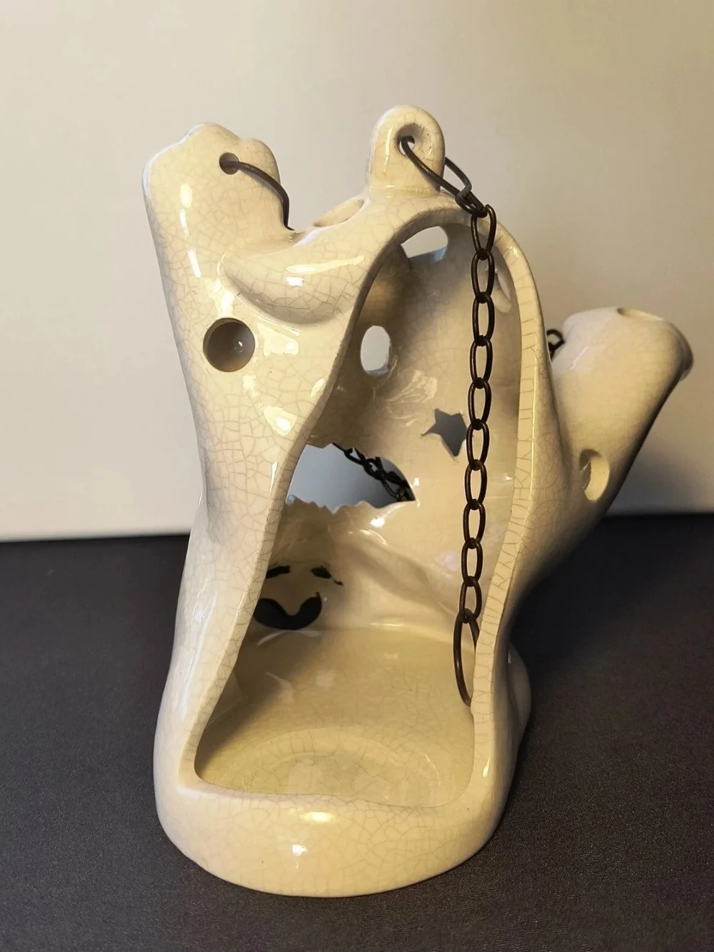 Ceramic Halloween Ghost Lantern with Orange Pumpkin Accent